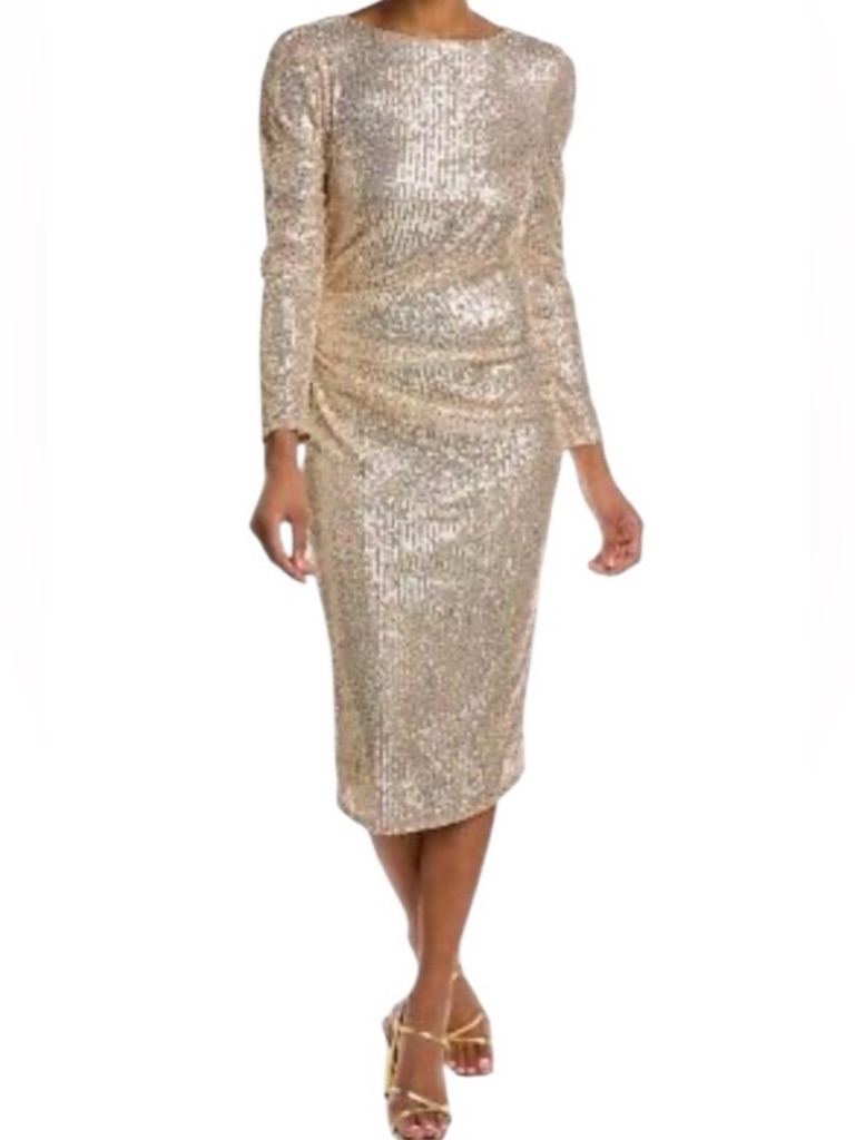 Nanette Lepore Champagne Sequin Midi Dress (Size 8)